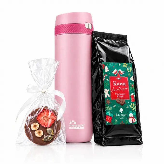 Zestaw prezentowy z kubkiem termicznym Majestic Sport Nord 600 ml różowy