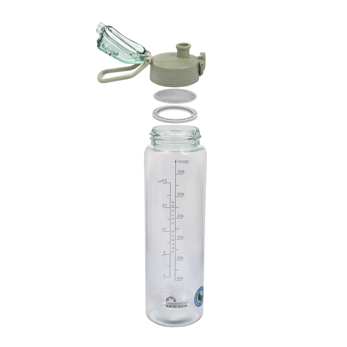Zielona butelka tritanowa na wodę o pojemności 750l, Majestic Sport Okosei Clear, prosta budowa butelki