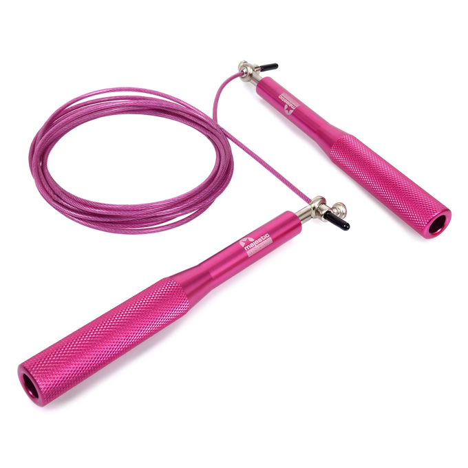 Różowa skakanka stalowa z łożyskami Majestic Sport, buduje wydolność oraz spala nadmiar tłuszczu