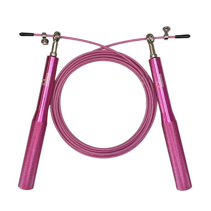 Różowa skakanka stalowa z łożyskami Majestic Sport, świetny element treningu aerobowego i cardio