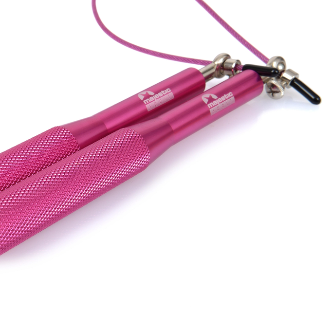 Różowa skakanka stalowa z łożyskami Majestic Sport, z możliwością regulacji długości
